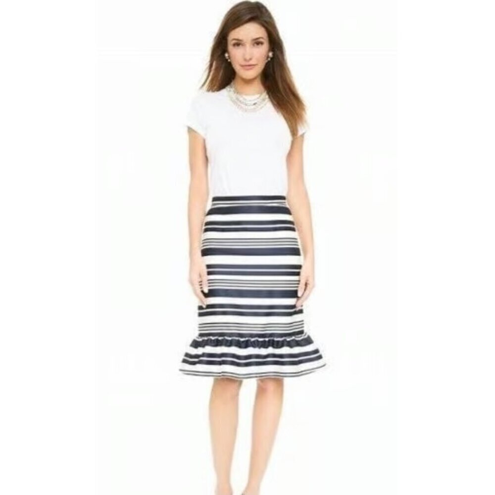 New Red Valentino Striped Skirt Womens 42 Blue Trumpet Flounce Hem